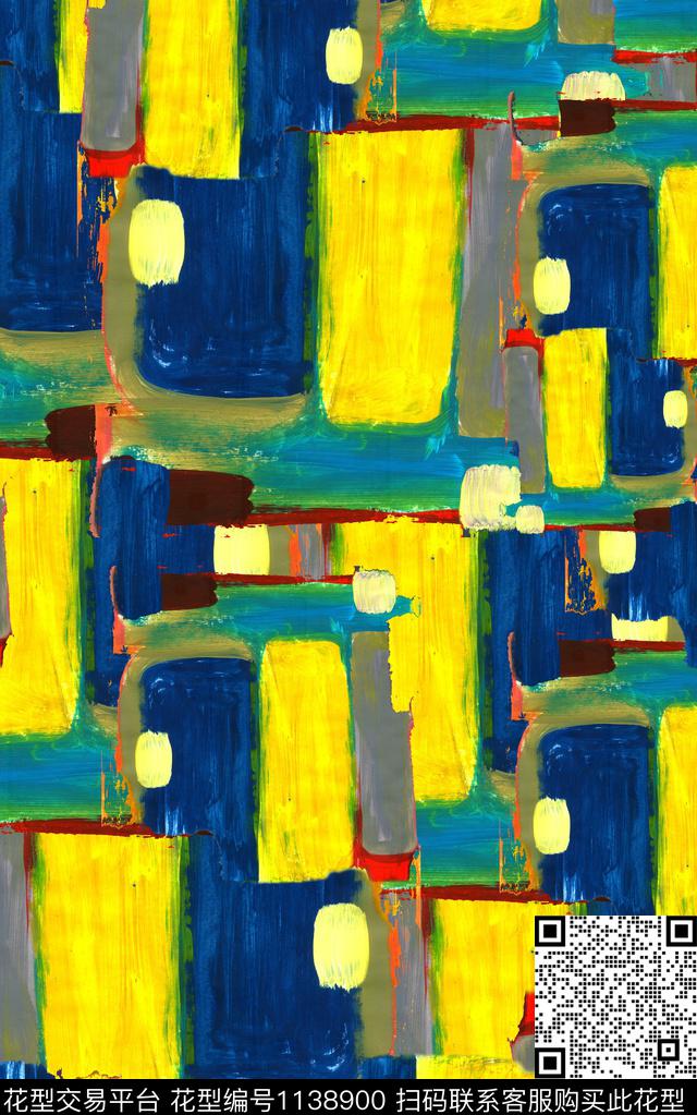 肌理笔触抽象数码印花华亿平台下载（图片编号: 1138900） - 瓦栏（Walan）