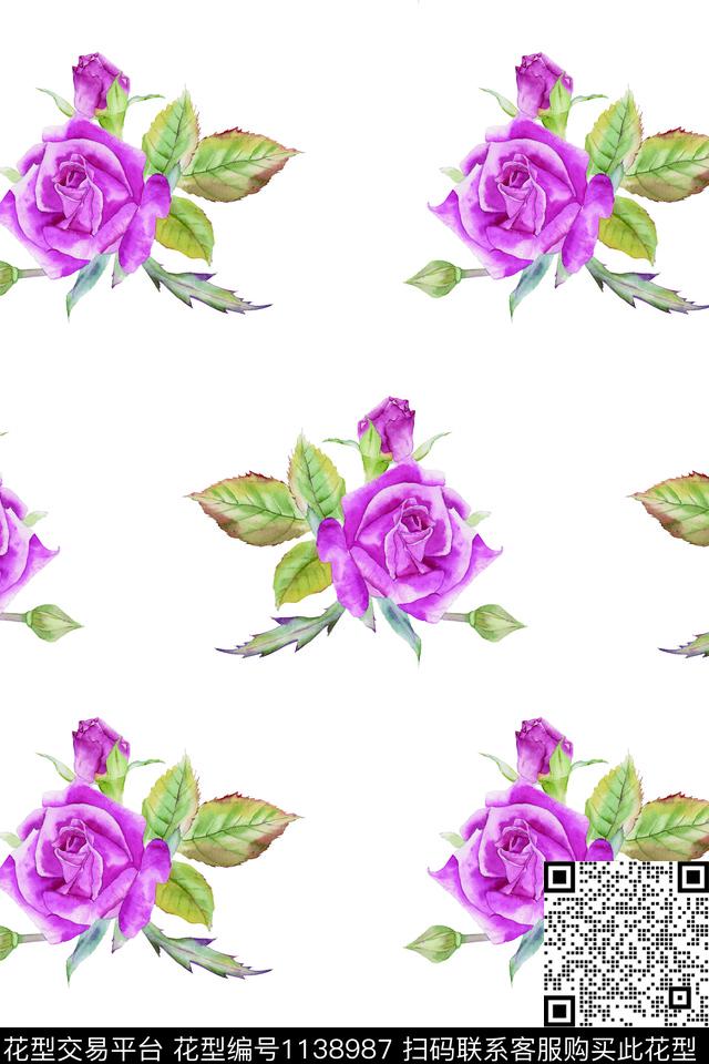 手绘花卉波点留白数码印花华亿平台下载（图片编号: 1138987） - 瓦栏（Walan）