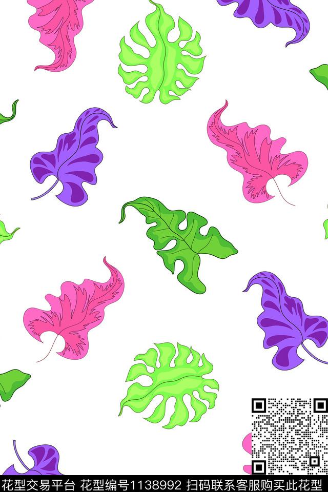 创意变形叶子简约数码印花华亿平台下载（图片编号: 1138992） - 瓦栏（Walan）