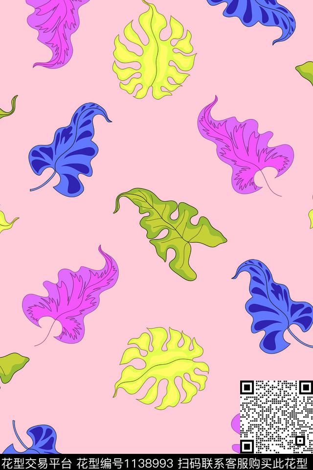 创意变形叶子简约数码印花华亿平台下载（图片编号: 1138993） - 瓦栏（Walan）