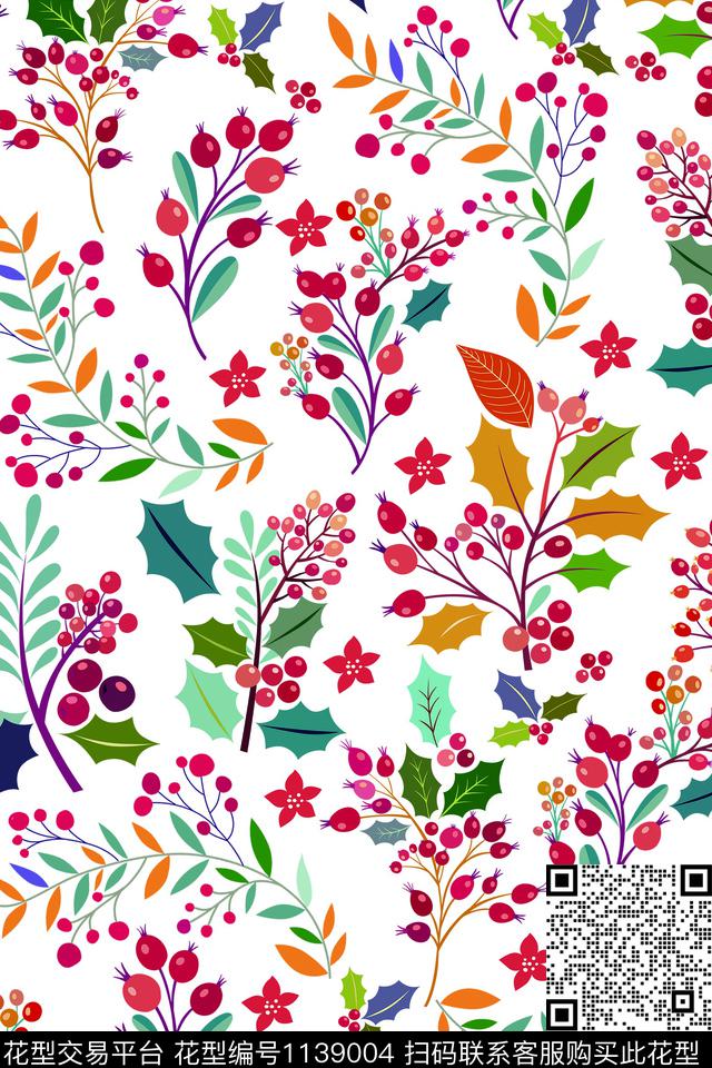 可爱简笔花卉波点数码印花华亿平台下载（图片编号: 1139004） - 瓦栏（Walan）
