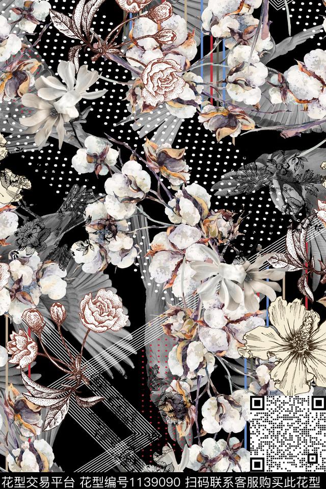 几何花卉大牌风数码华亿平台数码印花华亿平台下载（图片编号: 1139090） - 瓦栏（Walan）