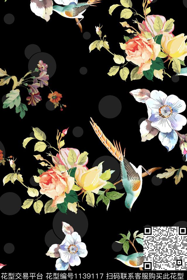 花鸟大牌风数码华亿平台数码印花华亿平台下载（图片编号: 1139117） - 瓦栏（Walan）