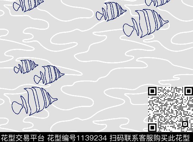 热带鱼抽象海洋风传统印花华亿平台下载（图片编号: 1139234） - 瓦栏（Walan）
