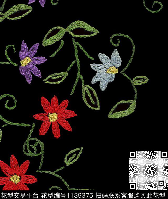 手绘植物花卉数码印花华亿平台下载（图片编号: 1139375） - 瓦栏（Walan）