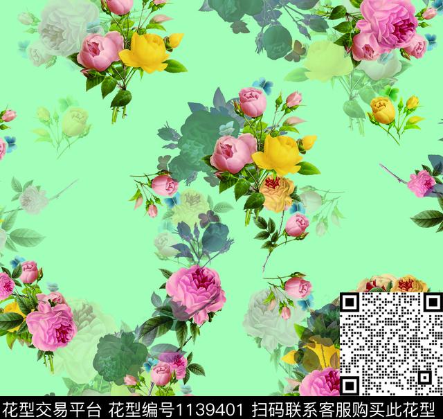 清爽底花卉满版散花数码印花华亿平台下载（图片编号: 1139401） - 瓦栏（Walan）
