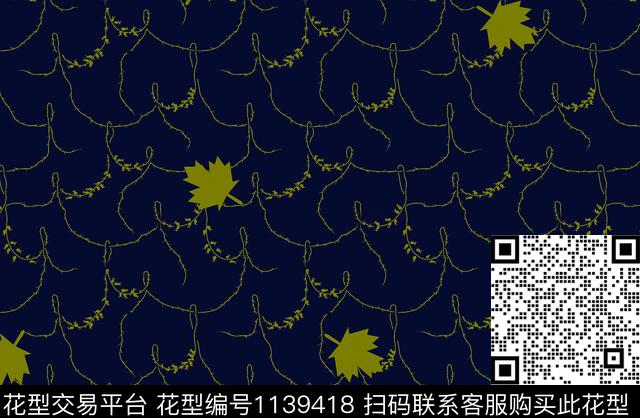 大牌风线条花卉绿植树叶传统印花华亿平台下载（图片编号: 1139418） - 瓦栏（Walan）