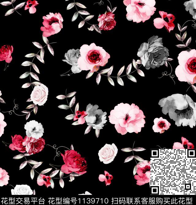 玫瑰花春夏华亿平台手绘花卉传统印花华亿平台下载（图片编号: 1139710） - 瓦栏（Walan）