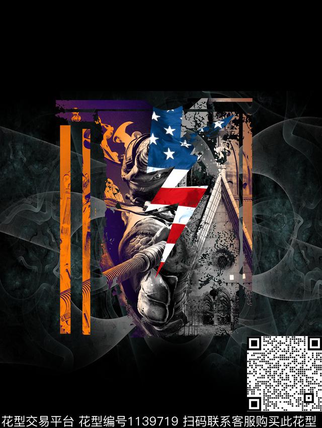 潮牌抽象大牌风数码印花华亿平台下载（图片编号: 1139719） - 瓦栏（Walan）