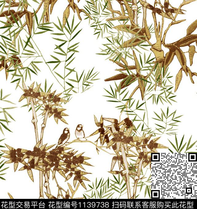 花鸟大牌男装竹子数码印花华亿平台下载（图片编号: 1139738） - 瓦栏（Walan）
