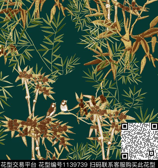 花鸟大牌男装竹子数码印花华亿平台下载（图片编号: 1139739） - 瓦栏（Walan）