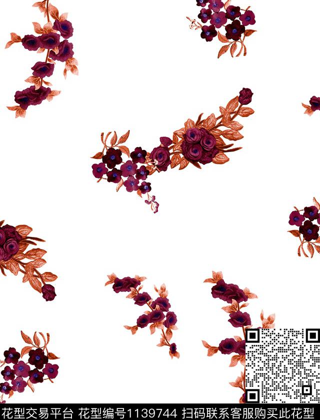 黑底花卉秋冬华亿平台绣花华亿平台数码印花华亿平台下载（图片编号: 1139744） - 瓦栏（Walan）