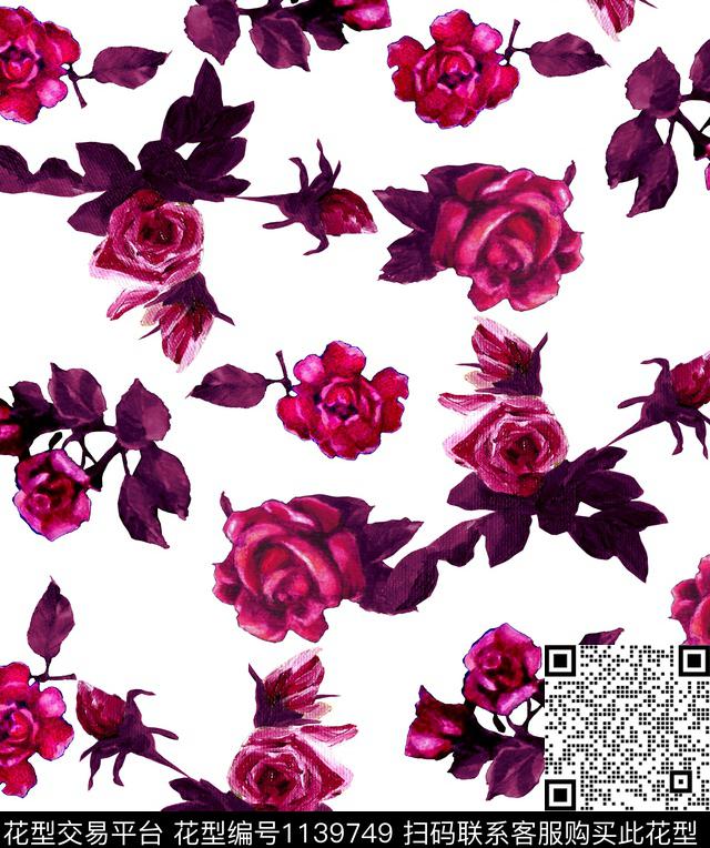 玫瑰花小碎花大牌风数码印花华亿平台下载（图片编号: 1139749） - 瓦栏（Walan）