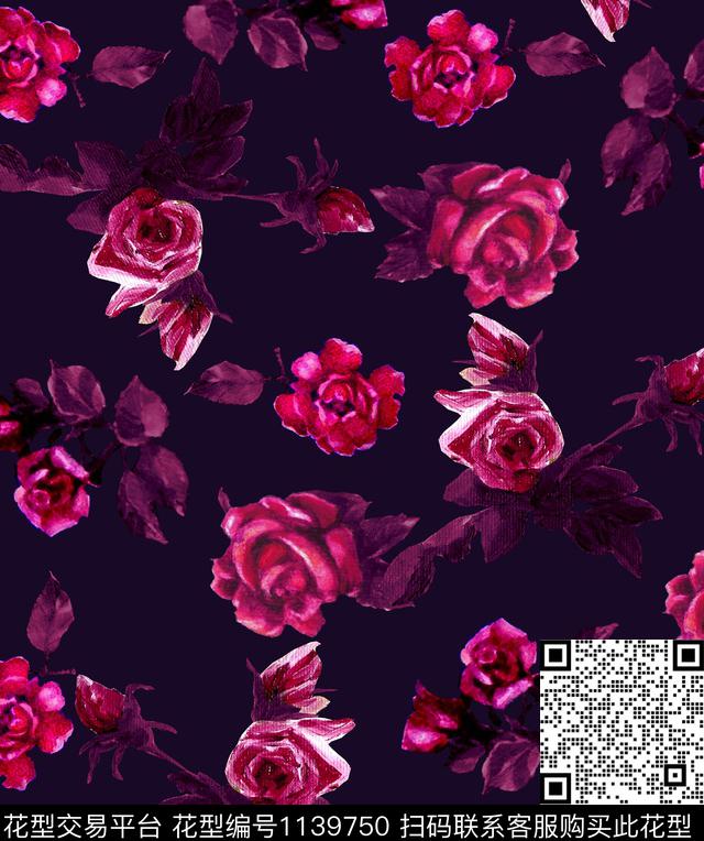 玫瑰花小碎花大牌风数码印花华亿平台下载（图片编号: 1139750） - 瓦栏（Walan）