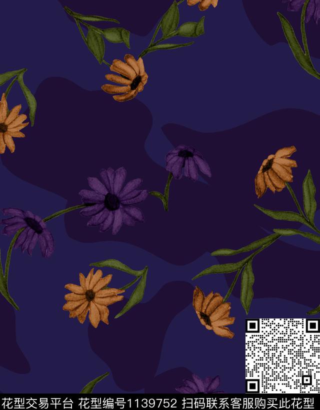 迷彩小雏菊秋冬华亿平台数码印花华亿平台下载（图片编号: 1139752） - 瓦栏（Walan）