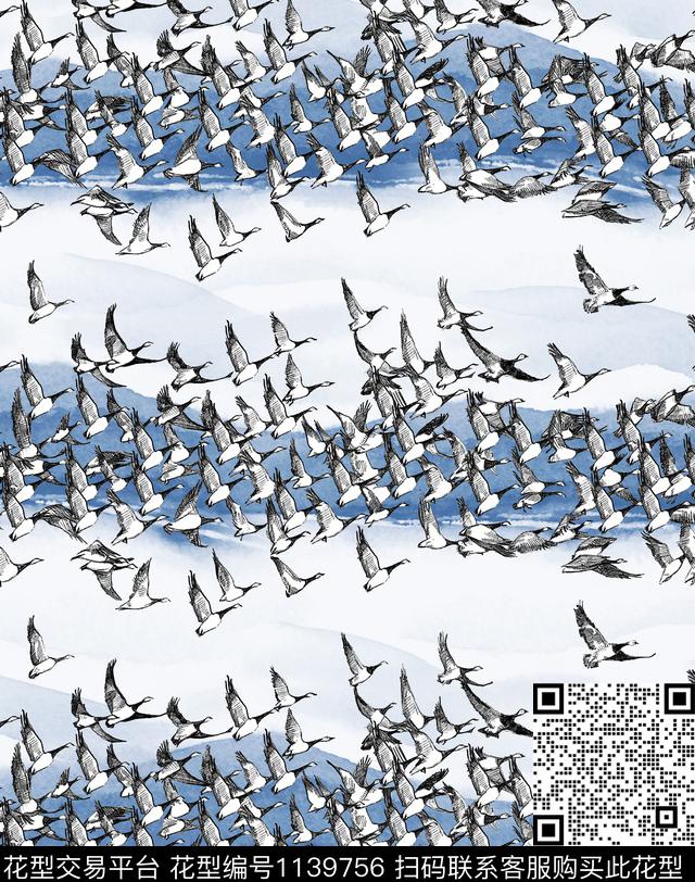 大牌男装鸟水彩数码印花华亿平台下载（图片编号: 1139756） - 瓦栏（Walan）