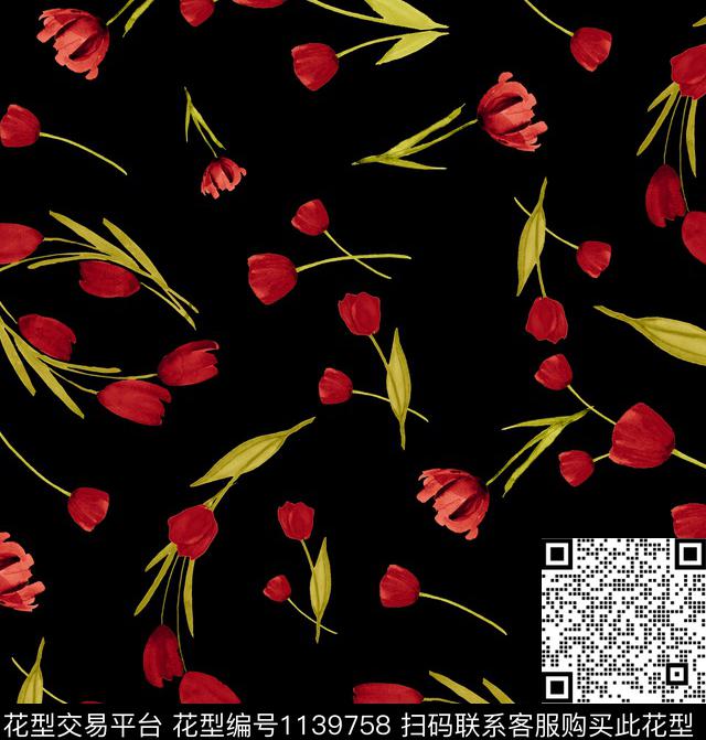 郁金香小碎花大牌风数码印花华亿平台下载（图片编号: 1139758） - 瓦栏（Walan）