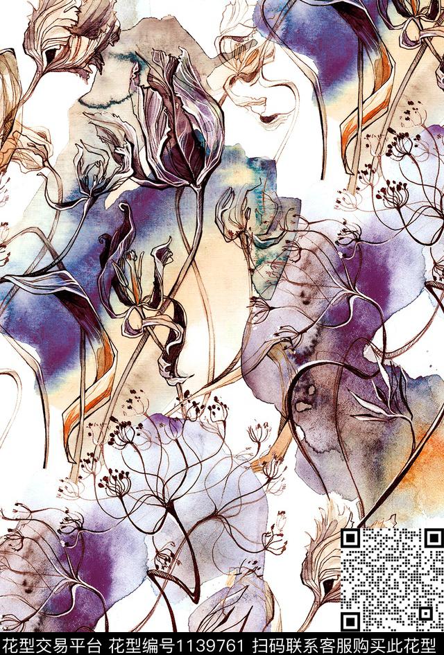 水彩花卉雪纺中国风数码印花华亿平台下载（图片编号: 1139761） - 瓦栏（Walan）