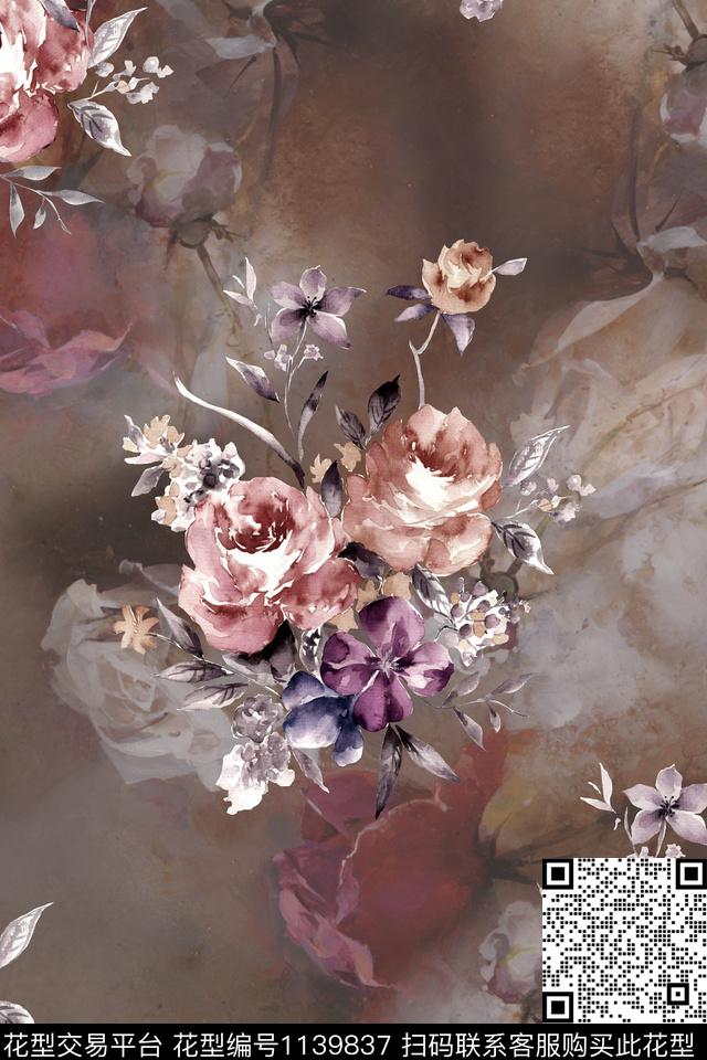 秋冬华亿平台抽象朦胧花卉数码印花华亿平台下载（图片编号: 1139837） - 瓦栏（Walan）