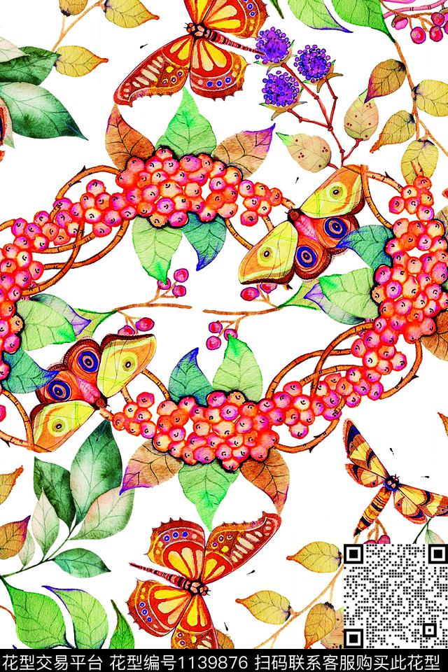 手绘花卉绿植树叶数码华亿平台数码印花华亿平台下载（图片编号: 1139876） - 瓦栏（Walan）