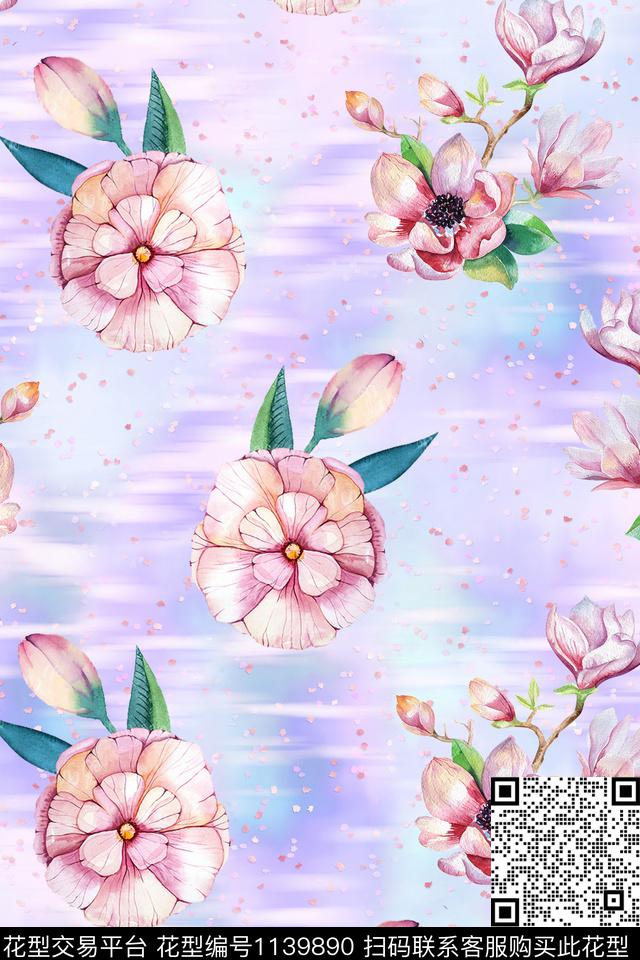 桃花少女波点数码印花华亿平台下载（图片编号: 1139890） - 瓦栏（Walan）