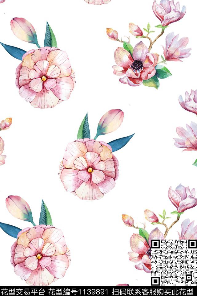 桃花少女波点数码印花华亿平台下载（图片编号: 1139891） - 瓦栏（Walan）