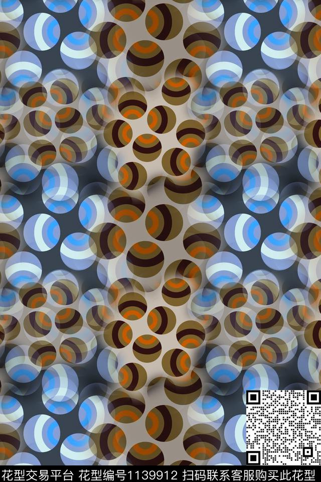 几何圆圈与波点圆圈图案数码印花华亿平台下载（图片编号: 1139912） - 瓦栏（Walan）