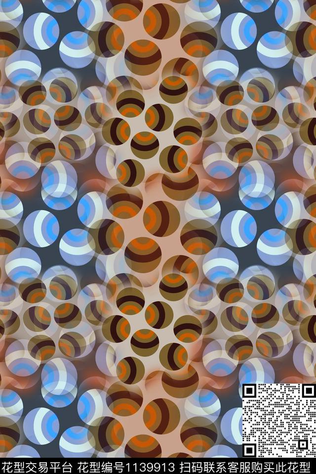 几何圆圈与波点圆圈图案数码印花华亿平台下载（图片编号: 1139913） - 瓦栏（Walan）