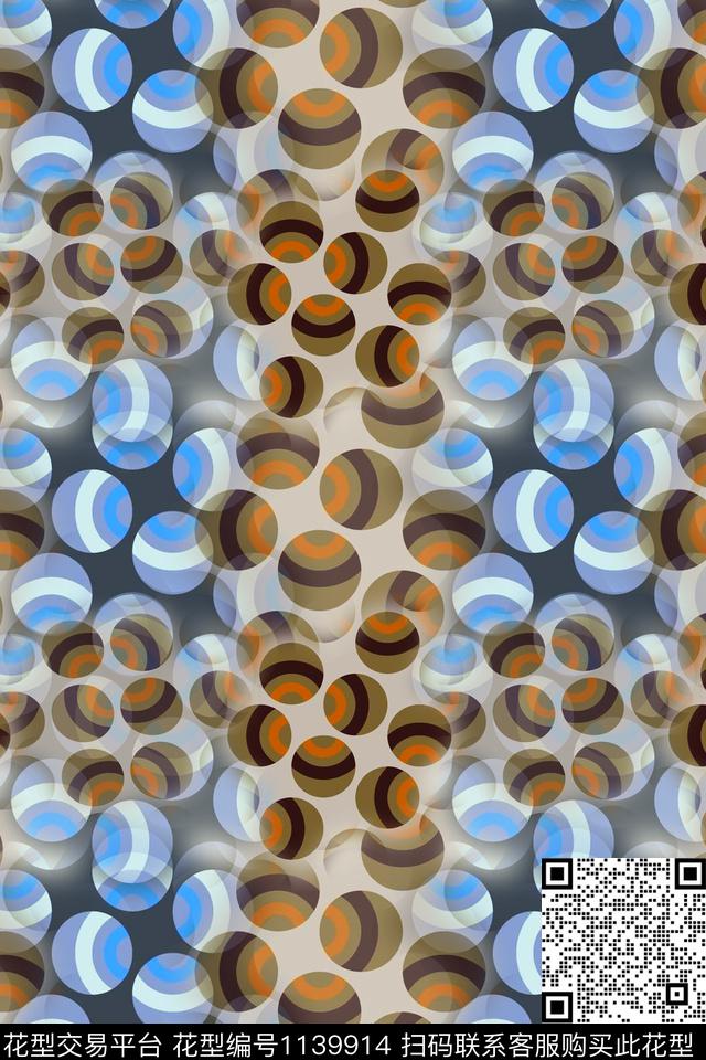 几何圆圈与波点圆圈图案数码印花华亿平台下载（图片编号: 1139914） - 瓦栏（Walan）