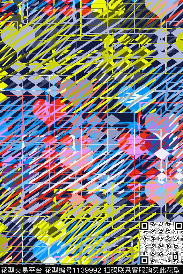 抽象运动菱形数码印花华亿平台下载（图片编号: 1139992） - 瓦栏（Walan）