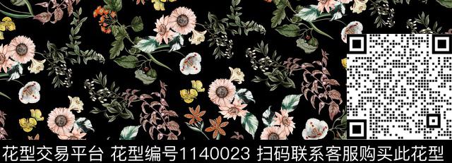 复古春夏华亿平台手绘花卉传统印花华亿平台下载（图片编号: 1140023） - 瓦栏（Walan）