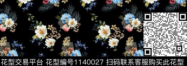 复古春夏华亿平台手绘花卉传统印花华亿平台下载（图片编号: 1140027） - 瓦栏（Walan）