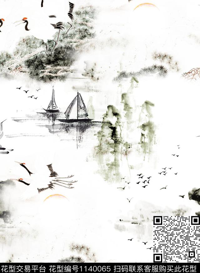 雪纺国画中国风数码印花华亿平台下载（图片编号: 1140065） - 瓦栏（Walan）