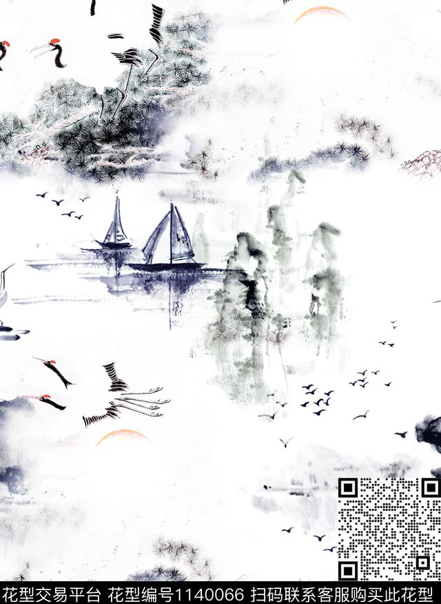 雪纺国画中国风数码印花华亿平台下载（图片编号: 1140066） - 瓦栏（Walan）