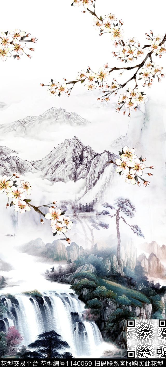 梅花树林国画数码印花华亿平台下载（图片编号: 1140069） - 瓦栏（Walan）