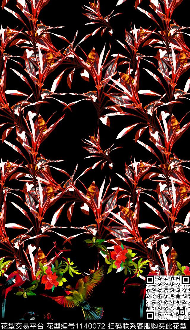 笔触抽象定位花数码印花华亿平台下载（图片编号: 1140072） - 瓦栏（Walan）