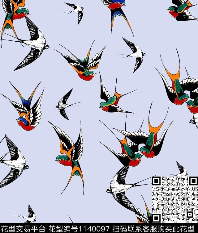 彩底花卉喜鹊小碎花数码印花华亿平台下载（图片编号: 1140097） - 瓦栏（Walan）