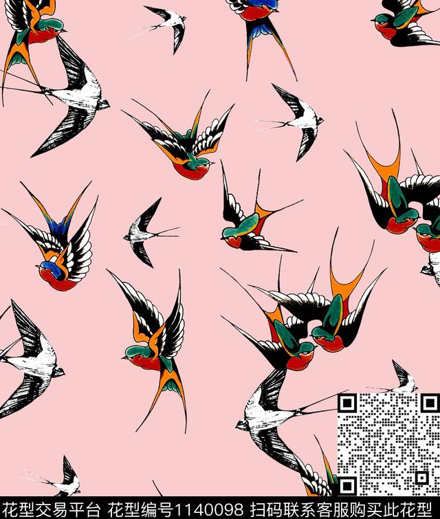彩底花卉喜鹊小碎花数码印花华亿平台下载（图片编号: 1140098） - 瓦栏（Walan）