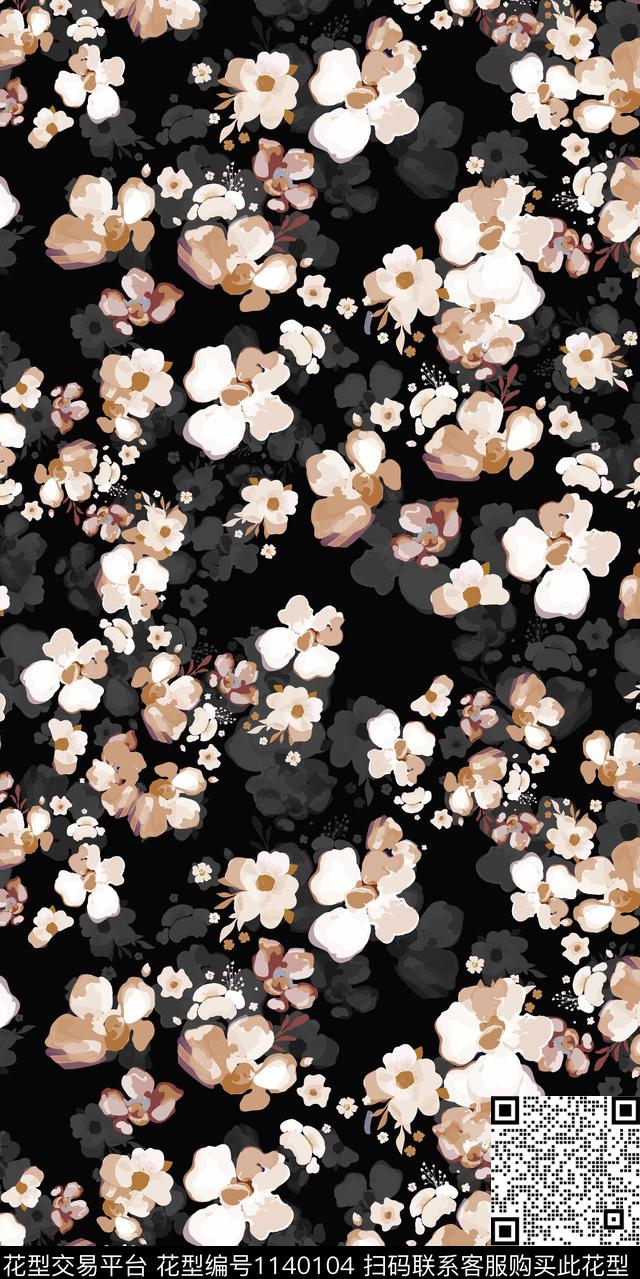 大牌风黑底花卉数码华亿平台数码印花华亿平台下载（图片编号: 1140104） - 瓦栏（Walan）