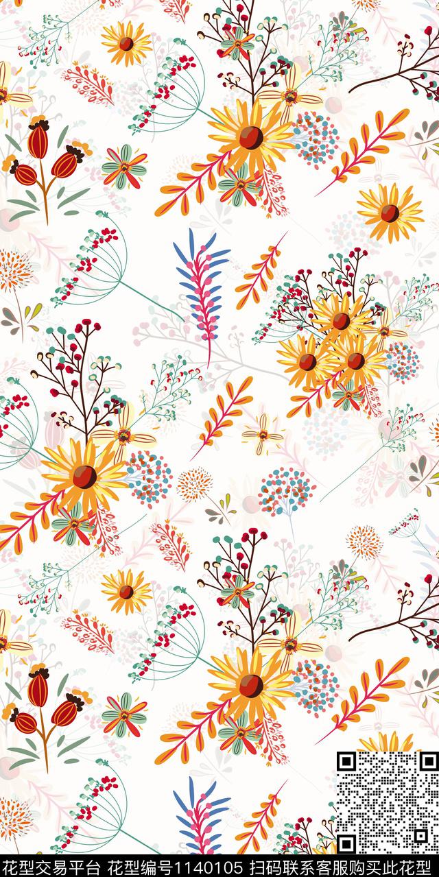 清爽底花卉大牌风数码华亿平台数码印花华亿平台下载（图片编号: 1140105） - 瓦栏（Walan）