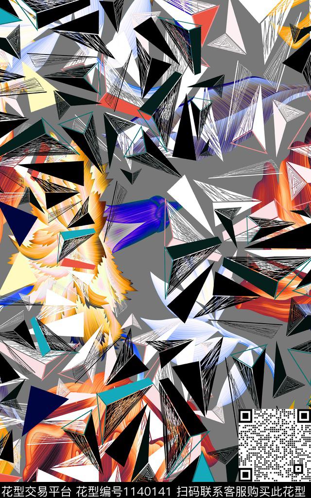 抽象线条几何数码印花华亿平台下载（图片编号: 1140141） - 瓦栏（Walan）