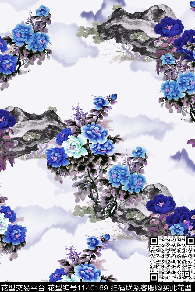 国画旗袍牡丹数码印花华亿平台下载（图片编号: 1140169） - 瓦栏（Walan）