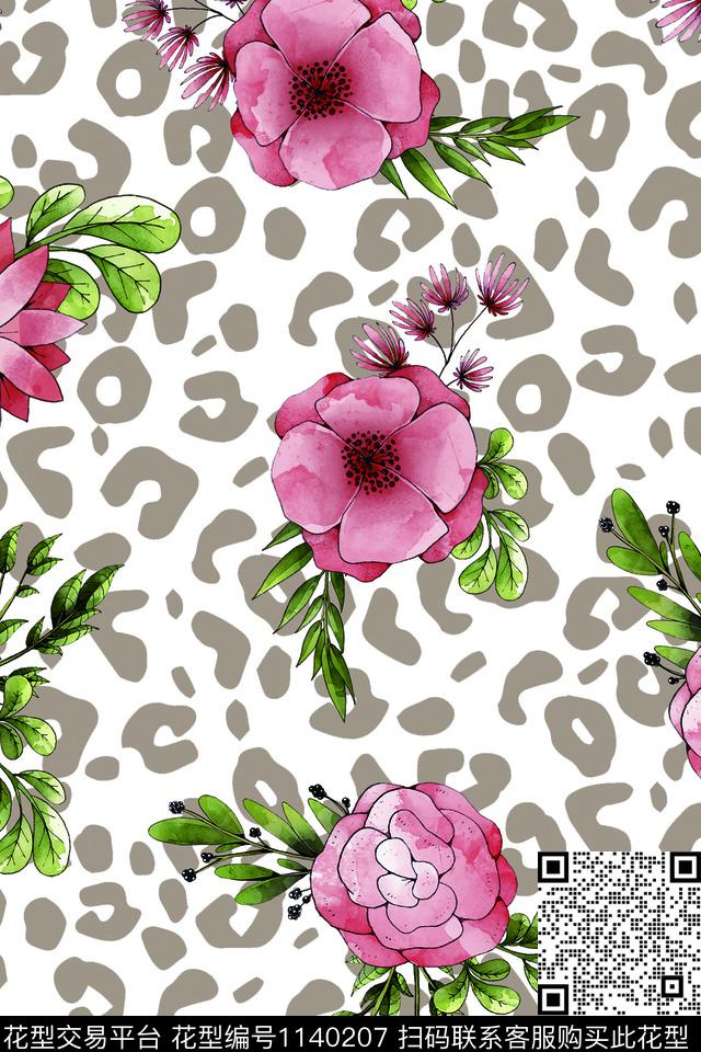 豹纹手绘花卉数码华亿平台数码印花华亿平台下载（图片编号: 1140207） - 瓦栏（Walan）
