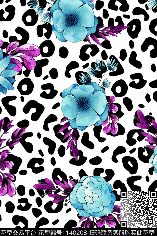 豹纹手绘花卉数码华亿平台数码印花华亿平台下载（图片编号: 1140208） - 瓦栏（Walan）