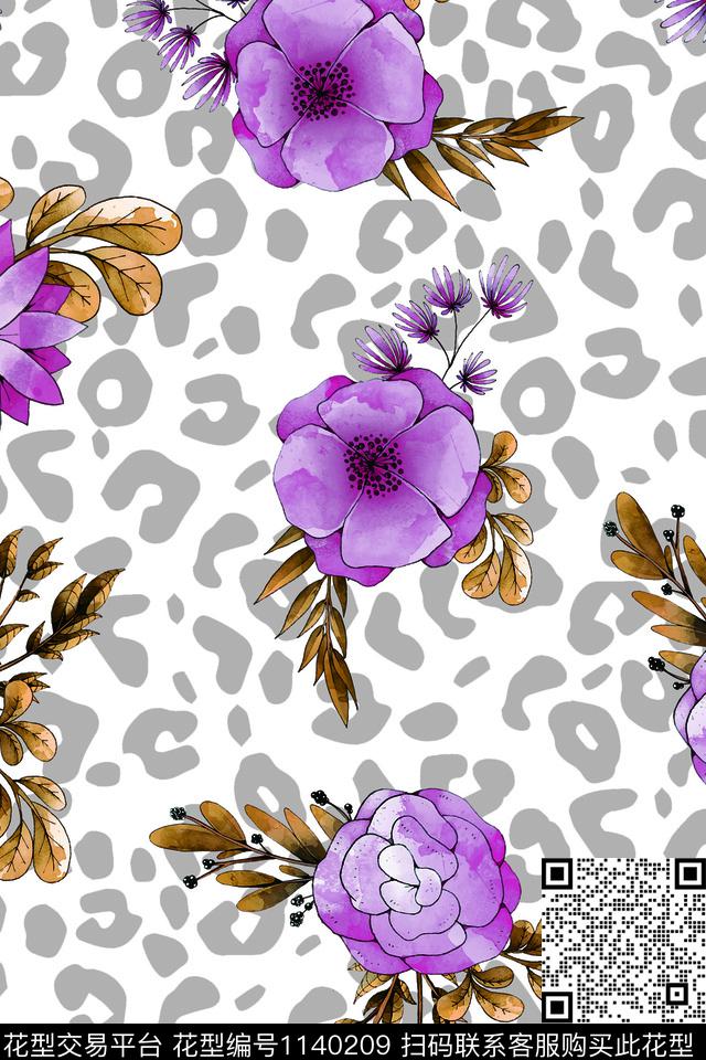 豹纹手绘花卉数码华亿平台数码印花华亿平台下载（图片编号: 1140209） - 瓦栏（Walan）