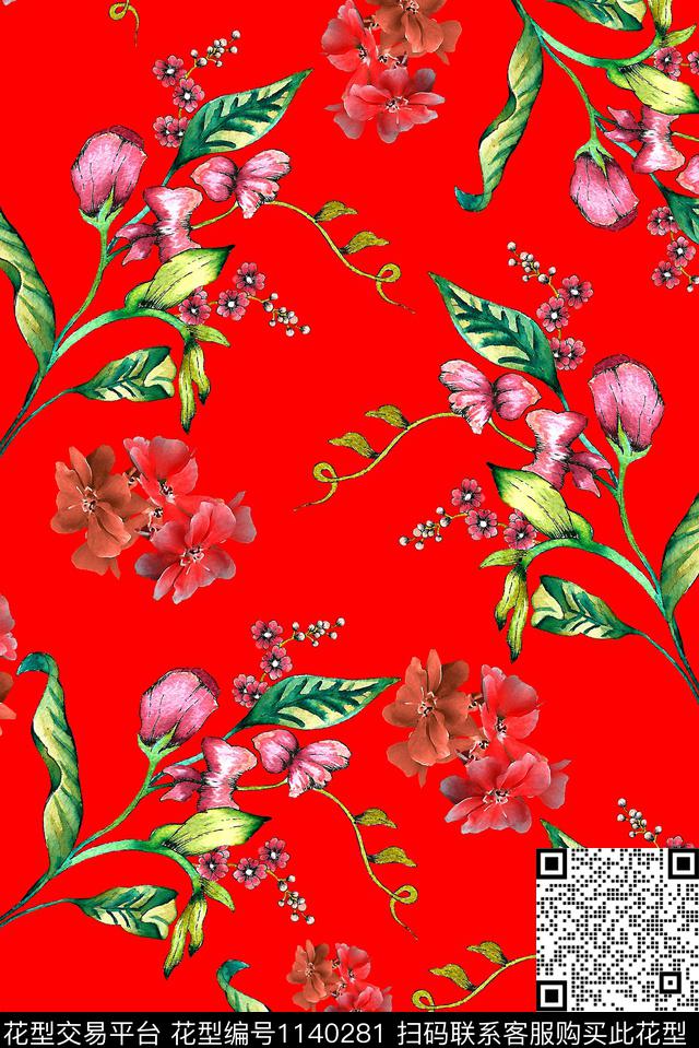 女装手绘花卉小碎花数码印花华亿平台下载（图片编号: 1140281） - 瓦栏（Walan）
