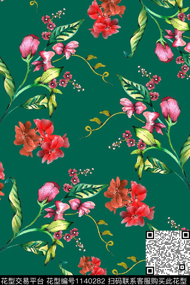 女装手绘花卉小碎花数码印花华亿平台下载（图片编号: 1140282） - 瓦栏（Walan）