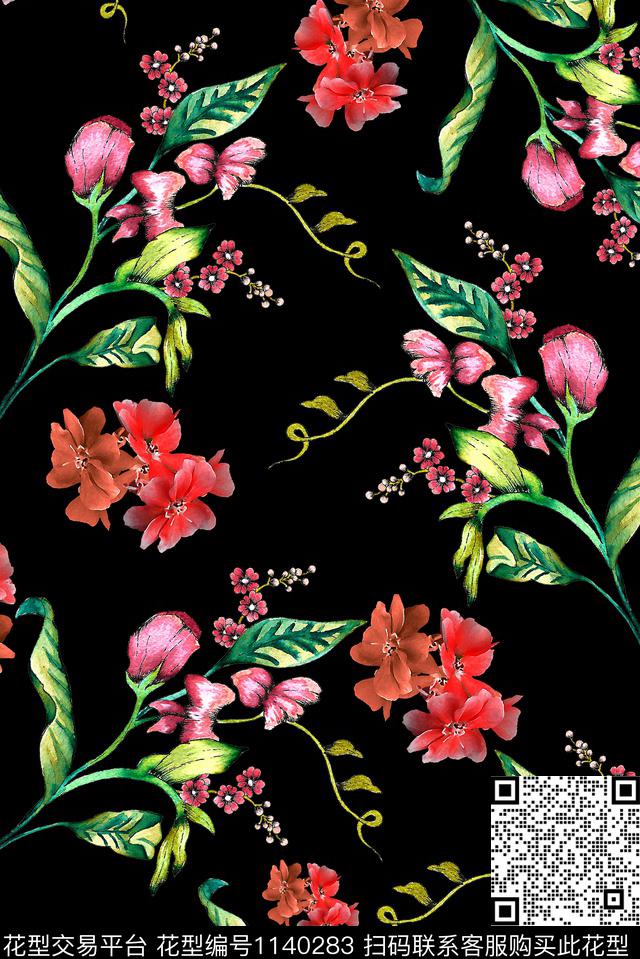 女装手绘花卉小碎花数码印花华亿平台下载（图片编号: 1140283） - 瓦栏（Walan）