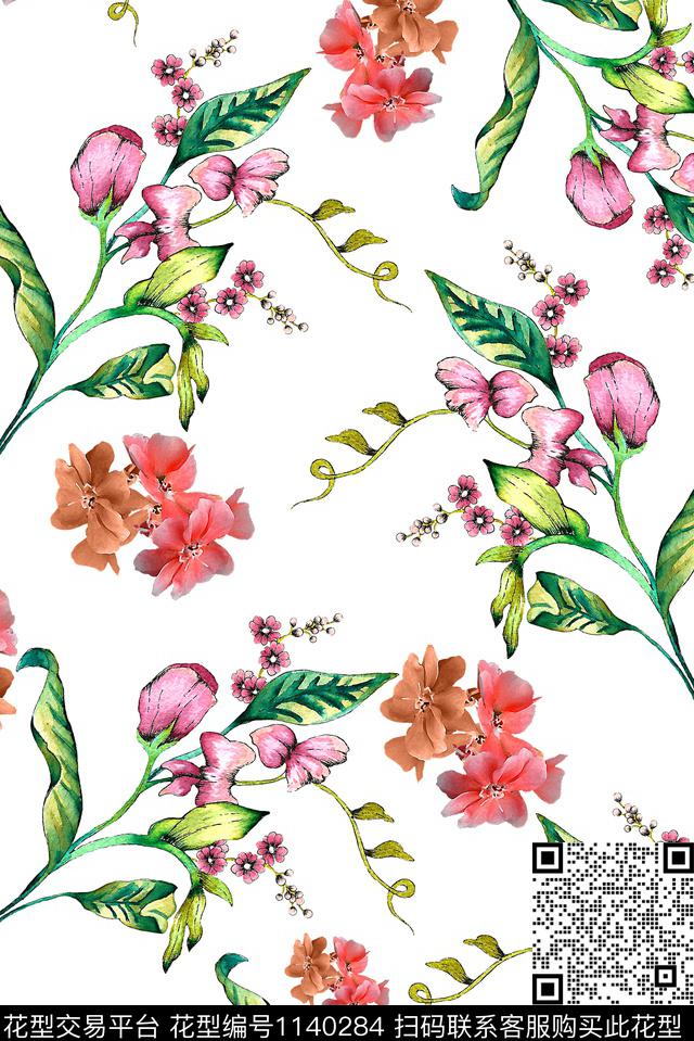 女装手绘花卉小碎花数码印花华亿平台下载（图片编号: 1140284） - 瓦栏（Walan）