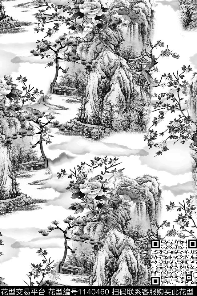 黑白系列国画数码印花华亿平台下载（图片编号: 1140460） - 瓦栏（Walan）